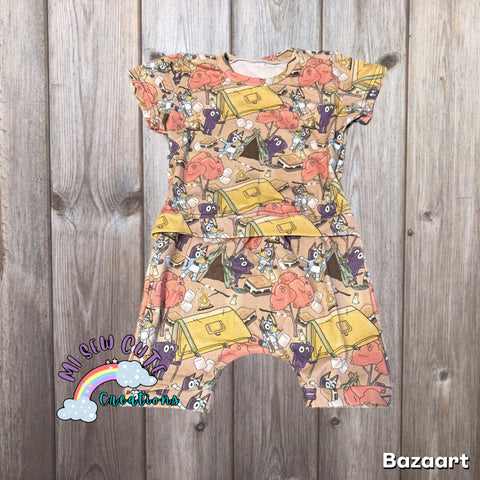 3/4 Camping Dogs Shorts Envelope Romper