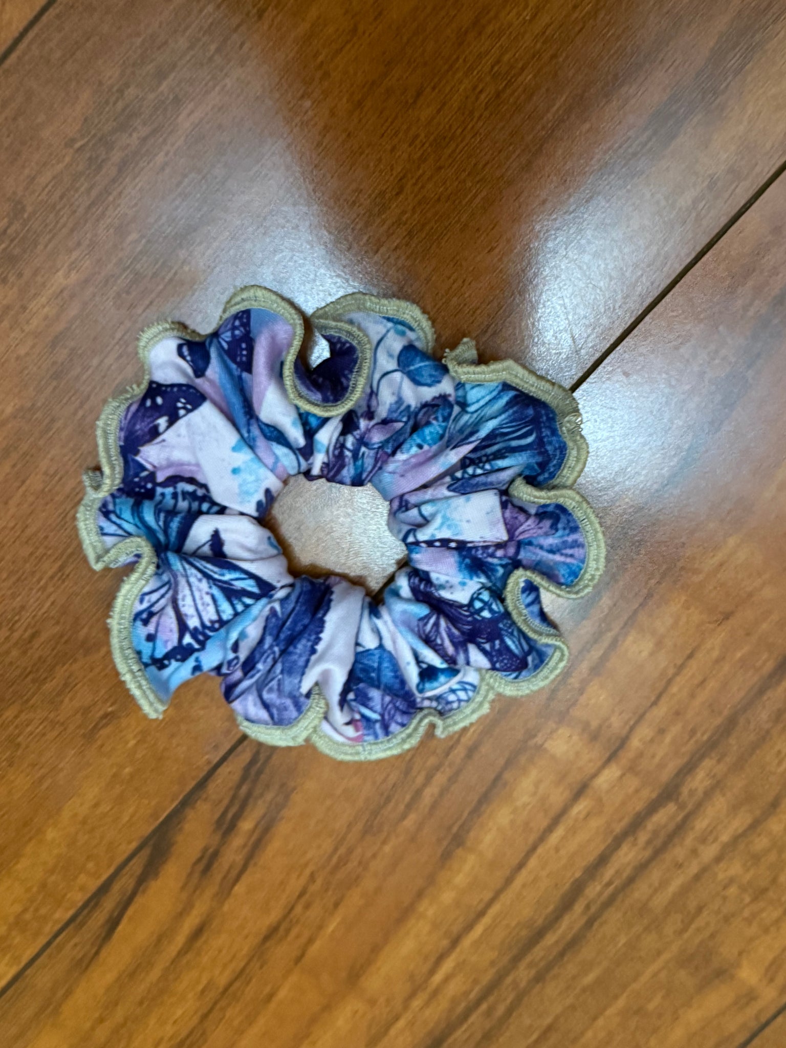 Blue Purple Floral  Scrunchie