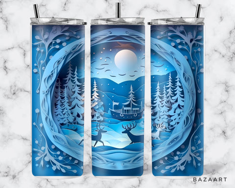 3D Blue Winter Deer Tumbler