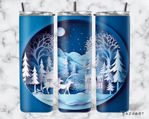 3D White Winter Deer Tumbler