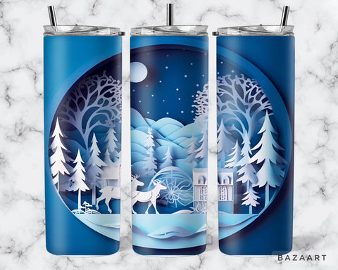 3D White Winter Deer Tumbler