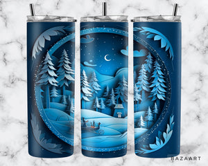 3D Blue Winter Scene Tumbler