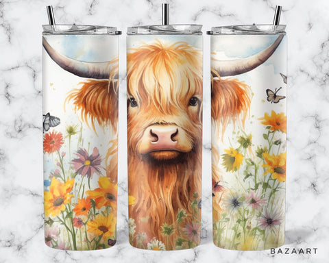 Wildflower Highland Cow Tumbler