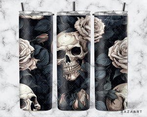 20oz Black Rose Skull Tumbler