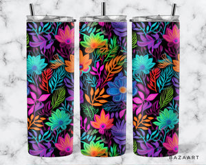 20oz Neon Rainbow Flower Tumbler