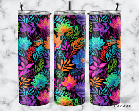 20oz Neon Rainbow Flower Tumbler