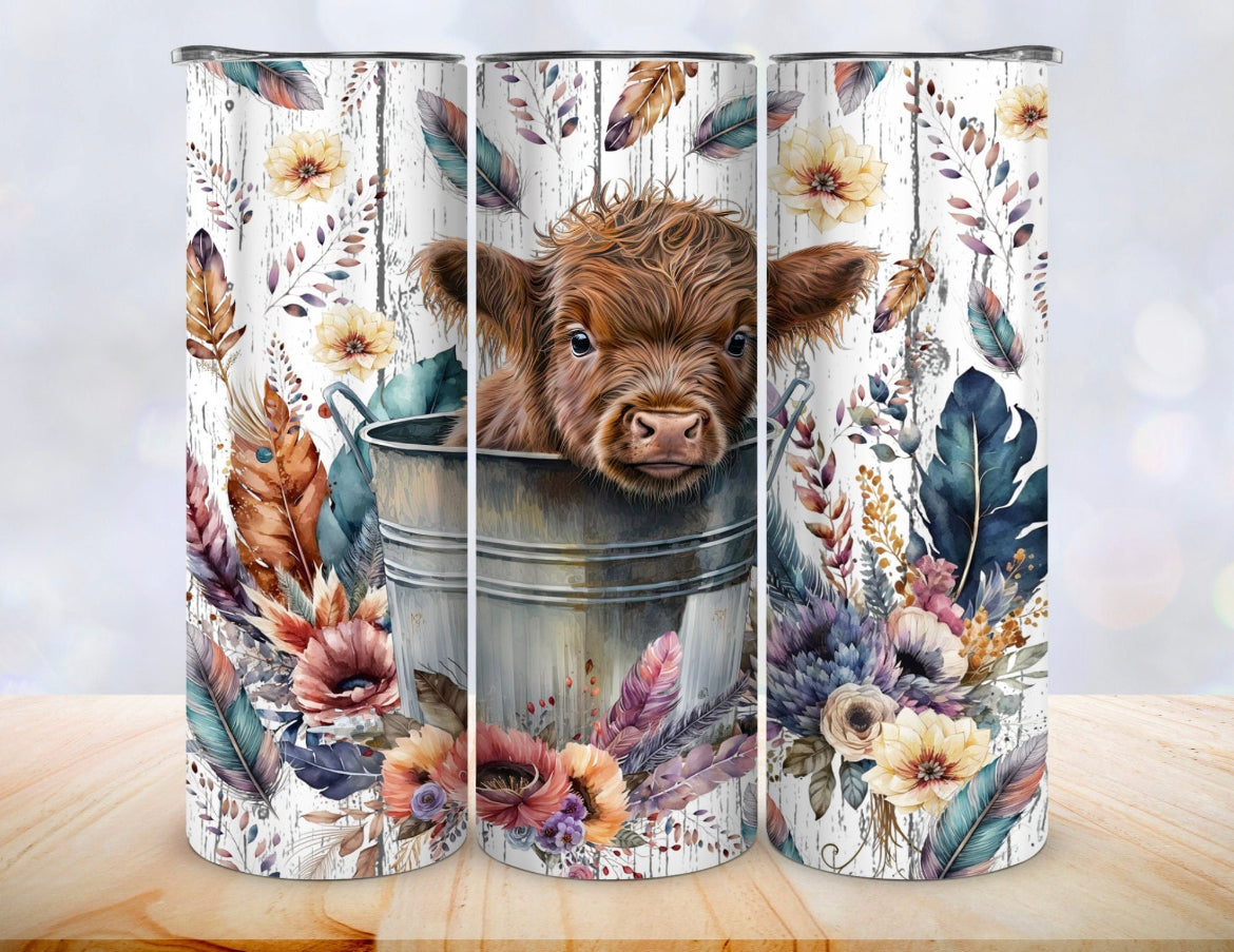 Feather Highland Cow Tumbler