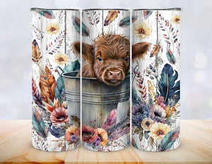 Feather Highland Cow Tumbler